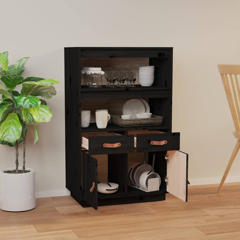 vidaXL fekete tömör fenyőfa magasszekrény 67 x 40 x 108,5 cm