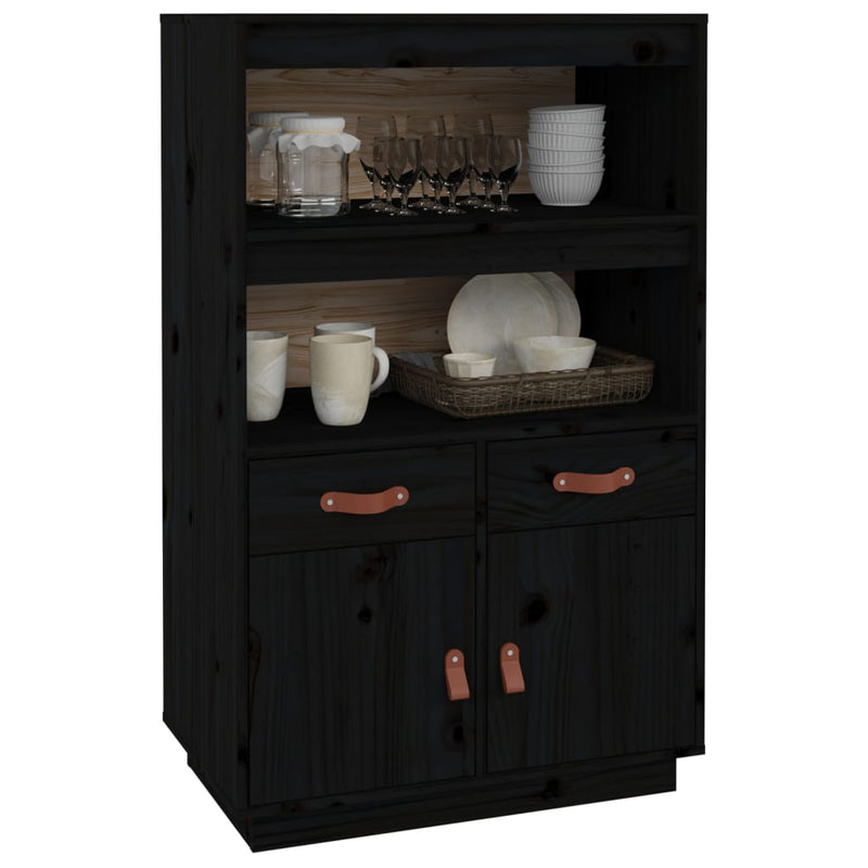 vidaXL fekete tömör fenyőfa magasszekrény 67 x 40 x 108,5 cm
