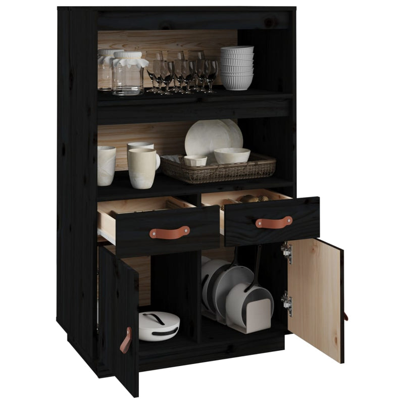 vidaXL fekete tömör fenyőfa magasszekrény 67 x 40 x 108,5 cm