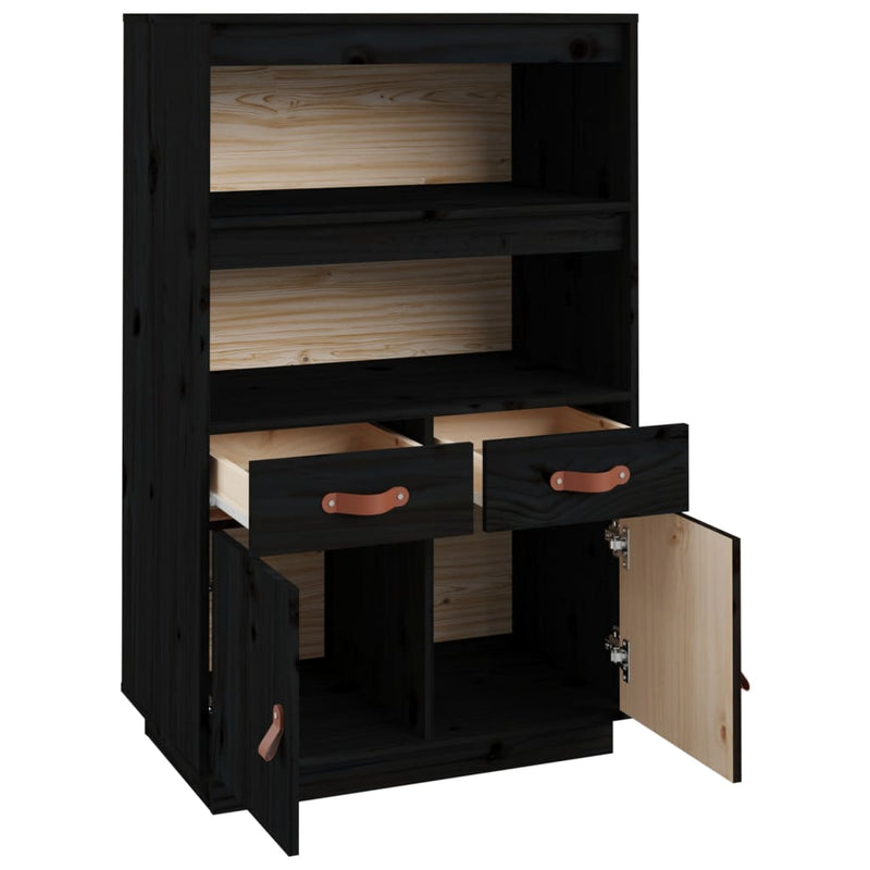 vidaXL fekete tömör fenyőfa magasszekrény 67 x 40 x 108,5 cm