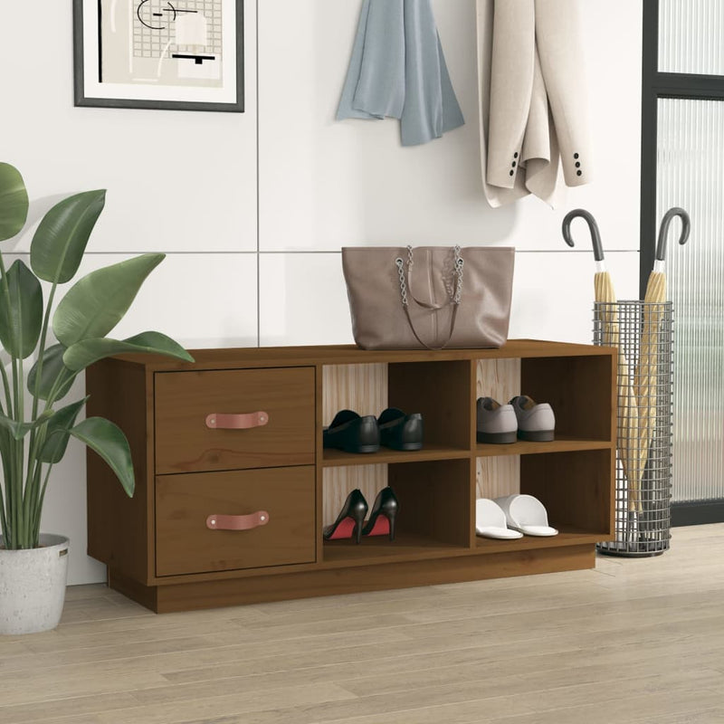 vidaXL mézbarna tömör fenyőfa cipőtároló pad 100 x 34 x 45 cm