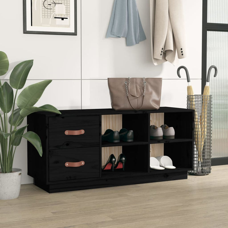 vidaXL fekete tömör fenyőfa cipőtároló pad 100 x 34 x 45 cm