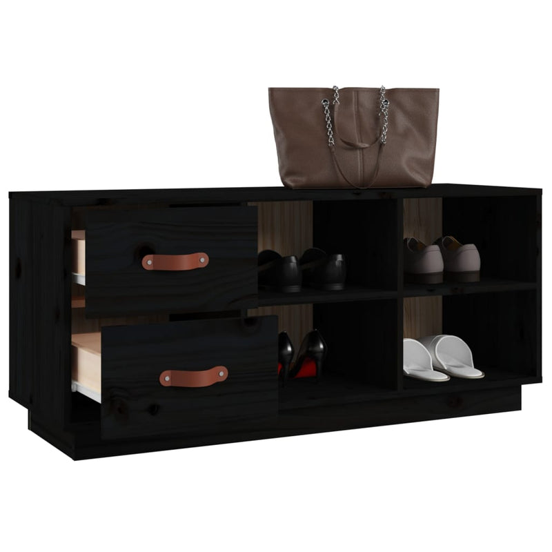 vidaXL fekete tömör fenyőfa cipőtároló pad 100 x 34 x 45 cm