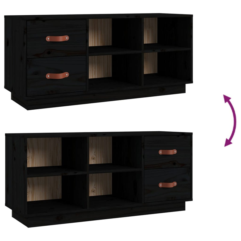 vidaXL fekete tömör fenyőfa cipőtároló pad 100 x 34 x 45 cm