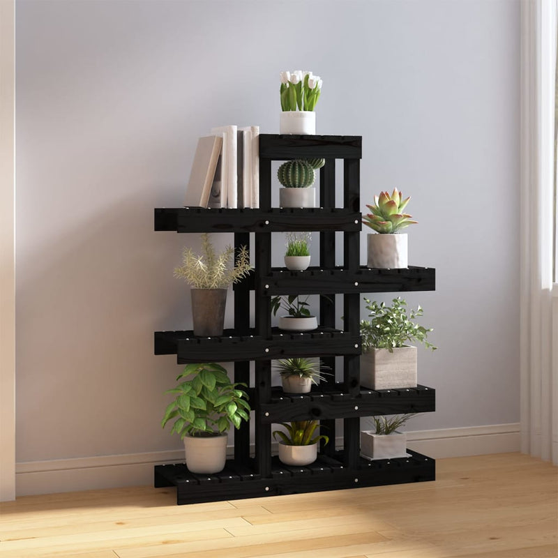 vidaXL fekete tömör fenyőfa növénytartó 85 x 25 x 109,5 cm