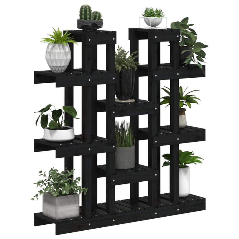 vidaXL fekete tömör fenyőfa növénytartó 104,5 x 25 x 109,5 cm