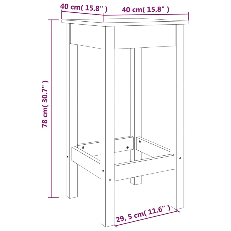 vidaXL 2 db fekete tömör fenyőfa bárszék 40 x 40 x 78 cm