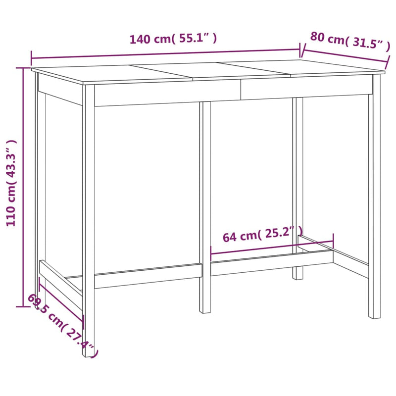 vidaXL tömör fenyőfa bárasztal 140 x 80 x 110 cm