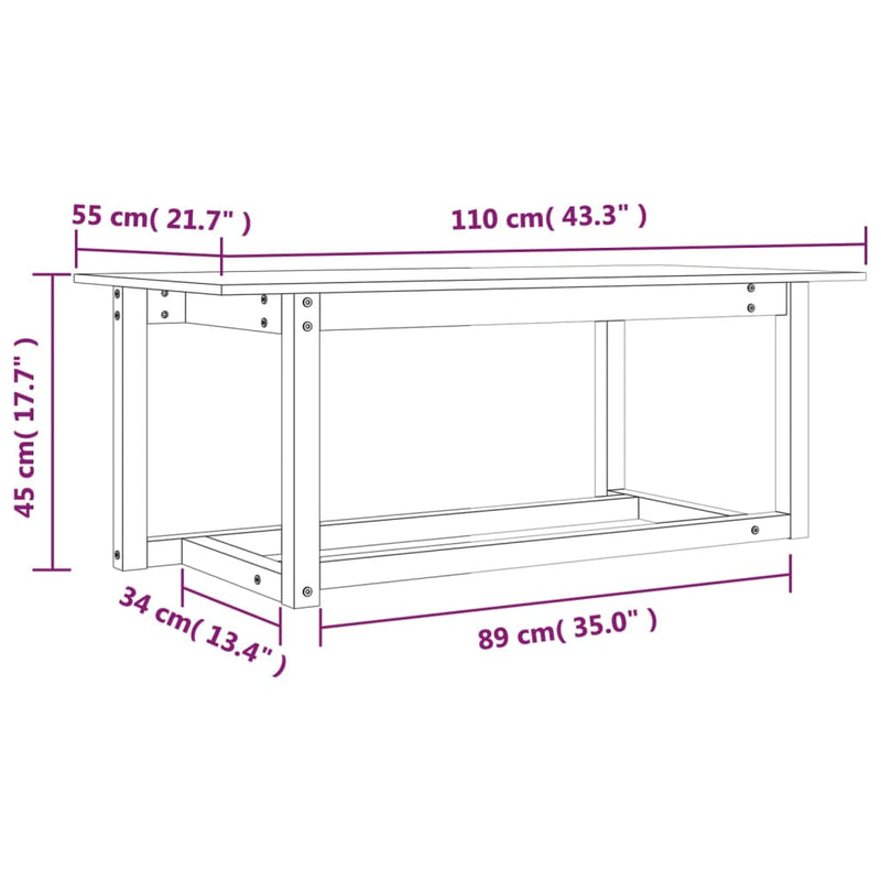 vidaXL fehér tömör fenyőfa dohányzóasztal 110 x 55 x 45 cm