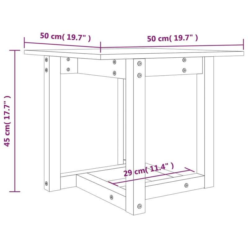 vidaXL fekete tömör fenyőfa dohányzóasztal 50 x 50 x 45 cm