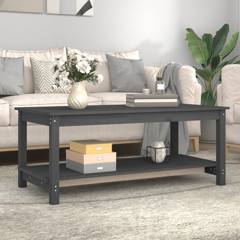 vidaXL szürke tömör fenyőfa dohányzóasztal 110 x 55 x 45 cm