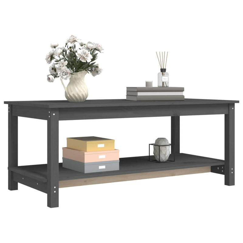 vidaXL szürke tömör fenyőfa dohányzóasztal 110 x 55 x 45 cm