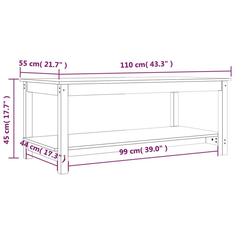 vidaXL szürke tömör fenyőfa dohányzóasztal 110 x 55 x 45 cm
