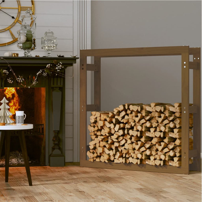 vidaXL mézbarna tömör fenyőfa tűzifatartó állvány 100x25x100 cm