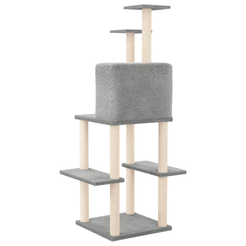 vidaXL világosszürke macskabútor szizál kaparófákkal 144,5 cm