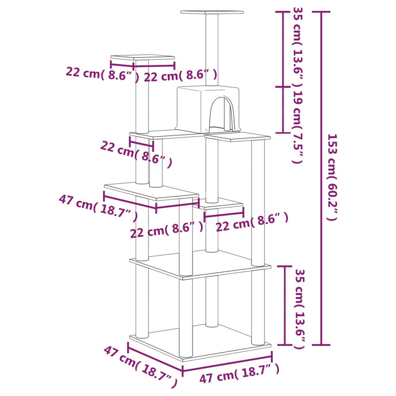 vidaXL krémszínű macskabútor szizál kaparófákkal 153 cm