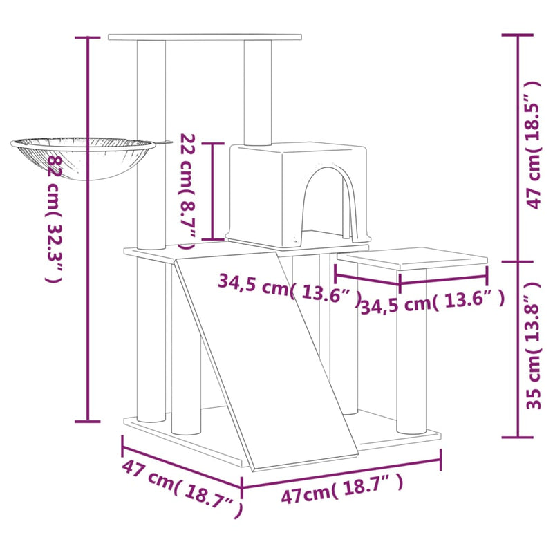 vidaXL világosszürke macskabútor szizál kaparófákkal 82 cm
