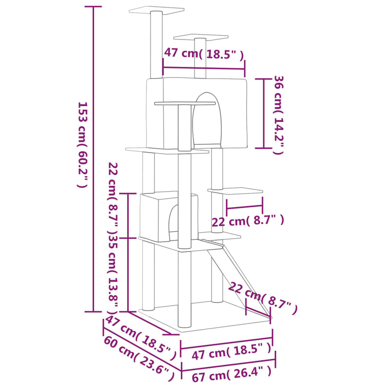 vidaXL krémszínű macskabútor szizál kaparófákkal 153 cm
