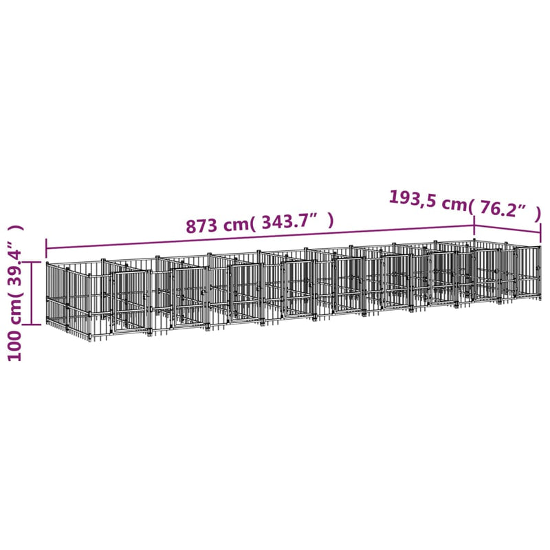 vidaXL acél kültéri kutyakennel 16,89 m²