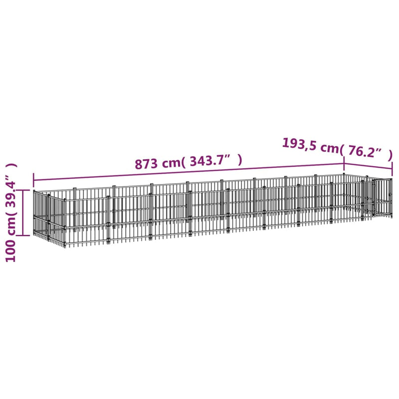 vidaXL acél kültéri kutyakennel 16,89 m²