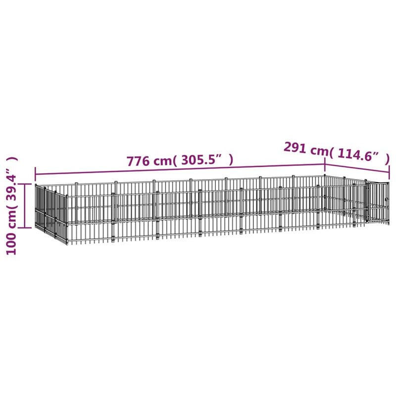 vidaXL acél kültéri kutyakennel 22,58 m²
