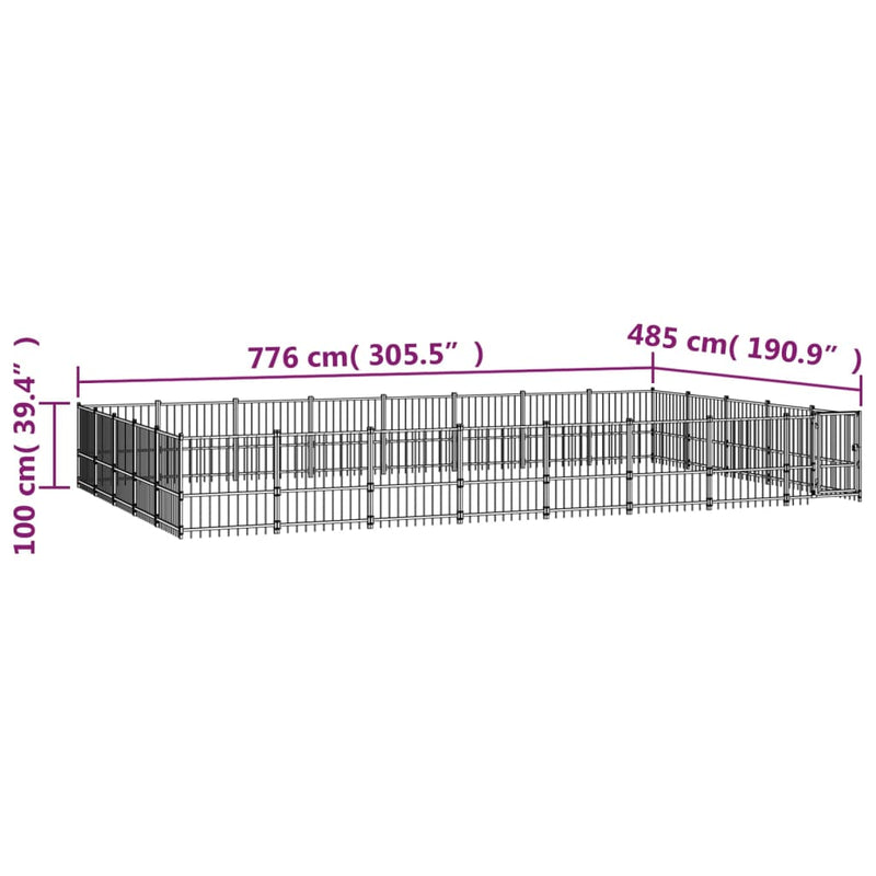 vidaXL acél kültéri kutyakennel 37,64 m²
