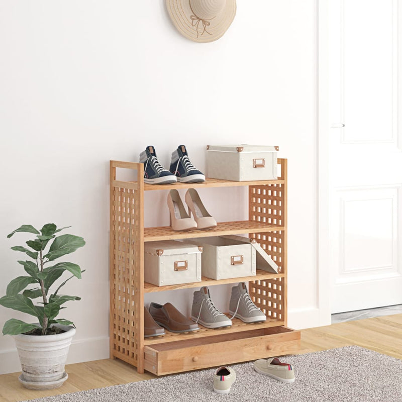 vidaXL tömör diófa cipőállvány fiókkal 70 x 27 x 81 cm