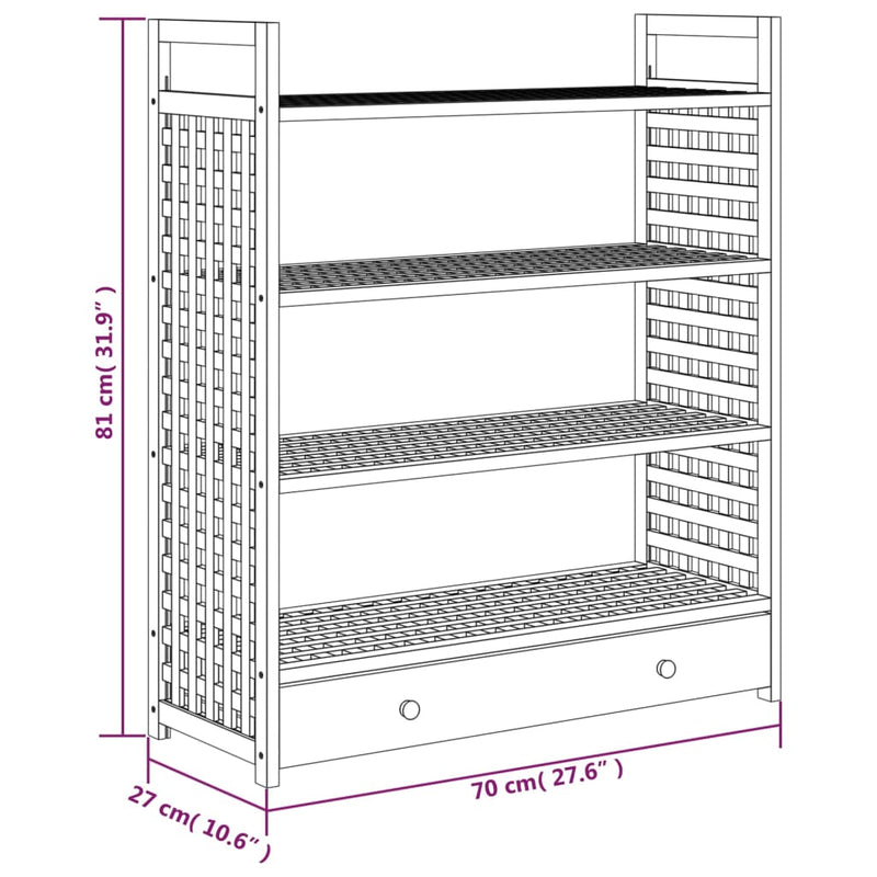vidaXL tömör diófa cipőállvány fiókkal 70 x 27 x 81 cm