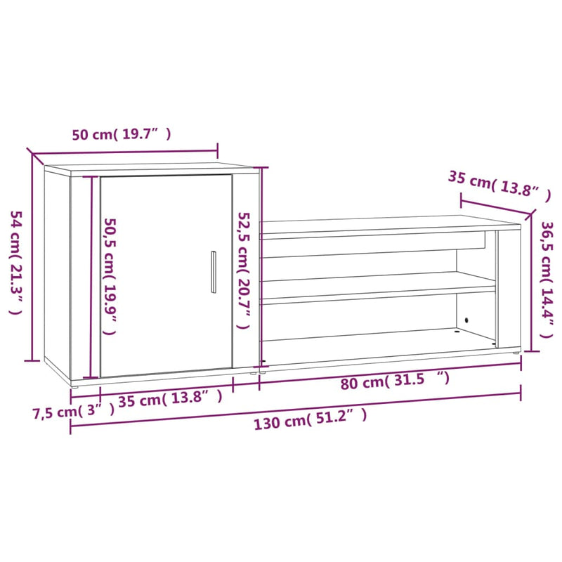vidaXL fekete szerelt fa cipősszekrény 130x35x54 cm