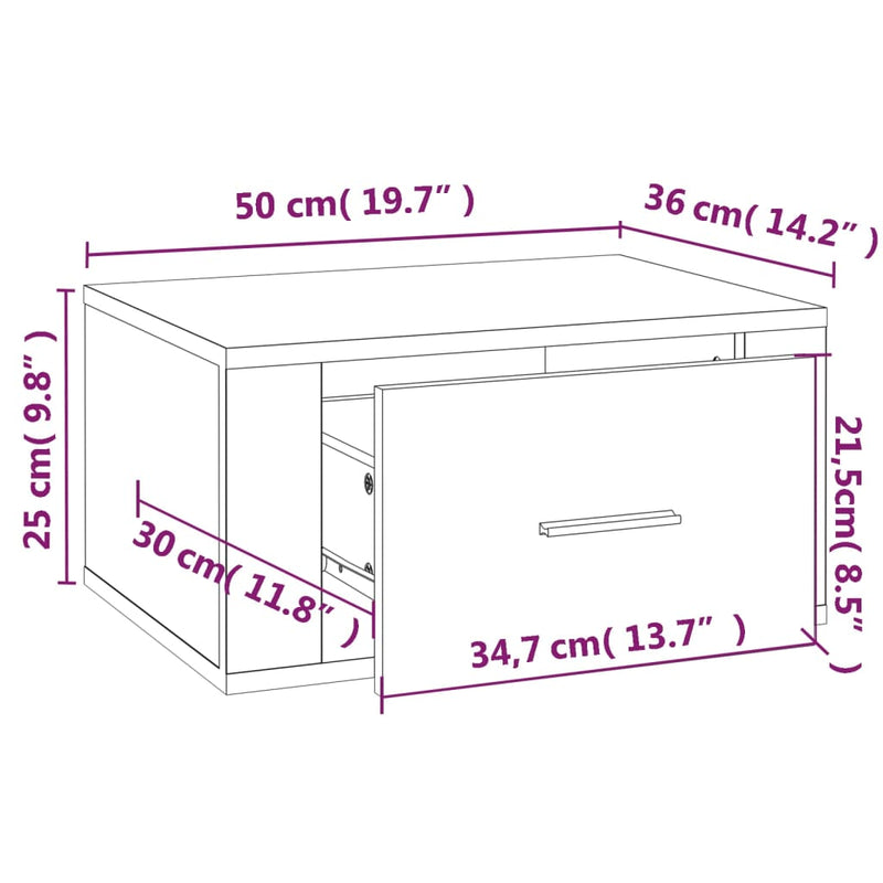 vidaXL 2 db betonszürke falra szerelhető éjjeliszekrény 50x36x25 cm