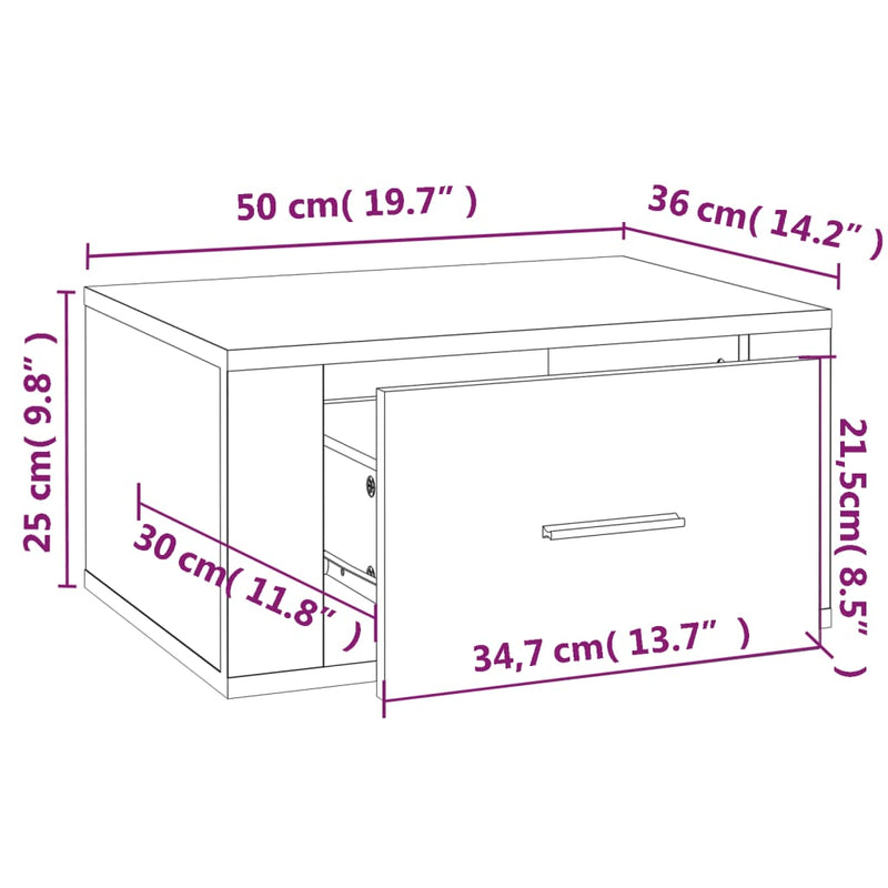 vidaXL 2 db barna tölgy színű fali éjjeliszekrény 50 x 36 x 25 cm