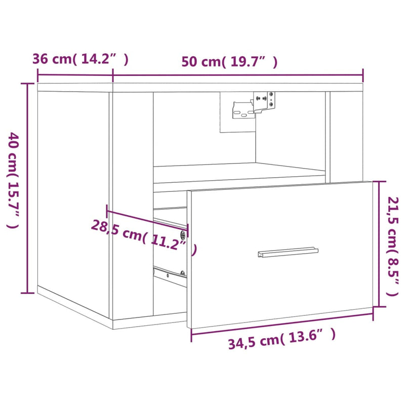 vidaXL 2 db magasfényű fehér fali éjjeliszekrény 50x36x40 cm