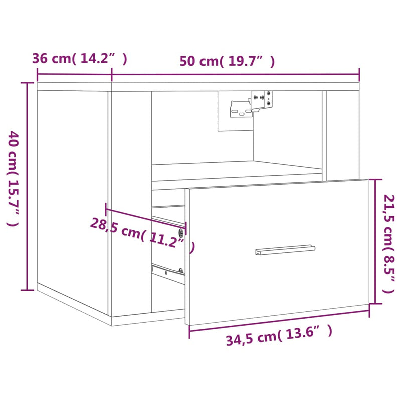 vidaXL 2 db barna tölgyszínű fali éjjeliszekrény 50 x 36 x 40 cm