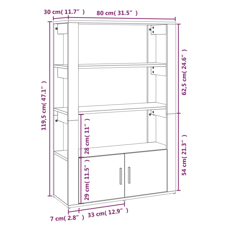 vidaXL füstös tölgy színű szerelt fa tálalószekrény 80x30x119,5 cm