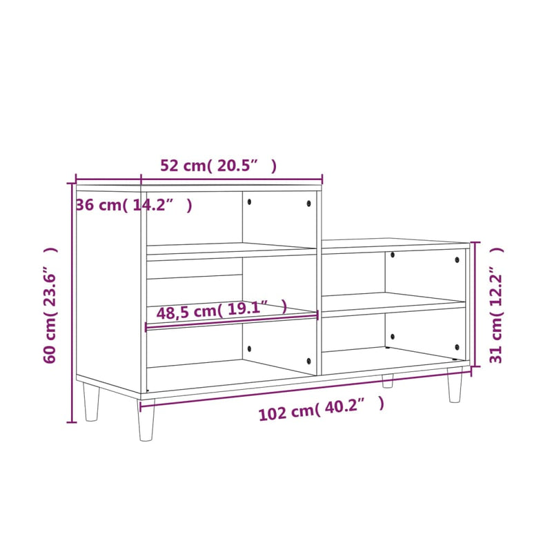 vidaXL magasfényű fehér szerelt fa cipősszekrény 102x36x60 cm