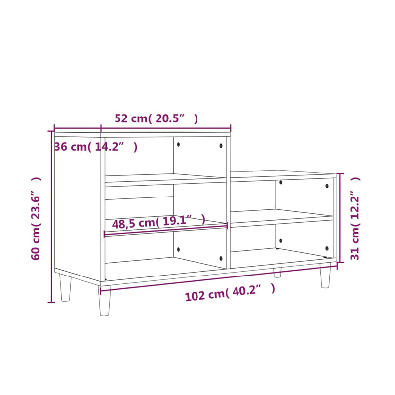 vidaXL füstös tölgy színű szerelt fa cipősszekrény 102 x 36 x 60 cm