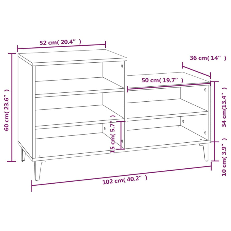 vidaXL fekete szerelt fa cipősszekrény 102x36x60 cm