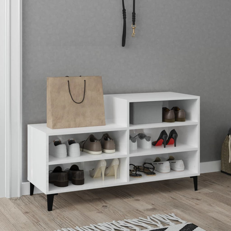 vidaXL magasfényű fehér szerelt fa cipősszekrény 102x36x60 cm