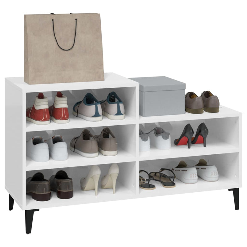 vidaXL magasfényű fehér szerelt fa cipősszekrény 102x36x60 cm