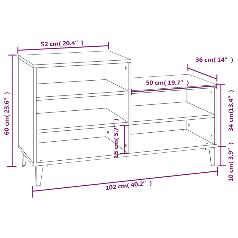 vidaXL betonszürke szerelt fa cipőszekrény 102x36x60 cm