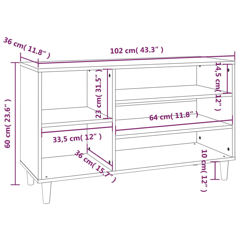 vidaXL betonszürke szerelt fa cipőszekrény 102x36x60 cm