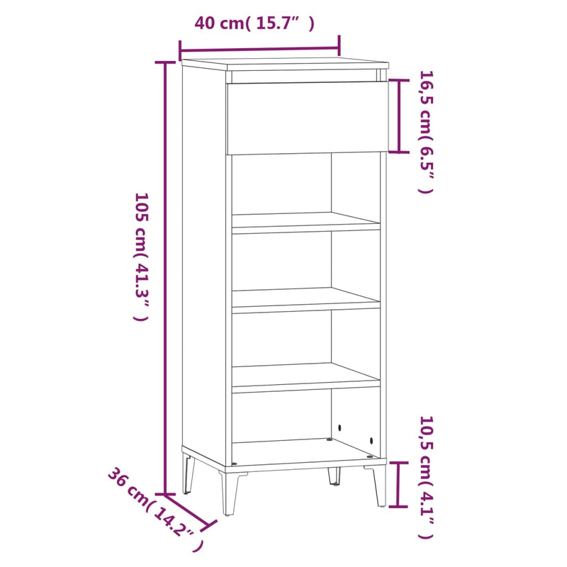 vidaXL barna tölgy színű szerelt fa cipőtartó 40x36x105 cm