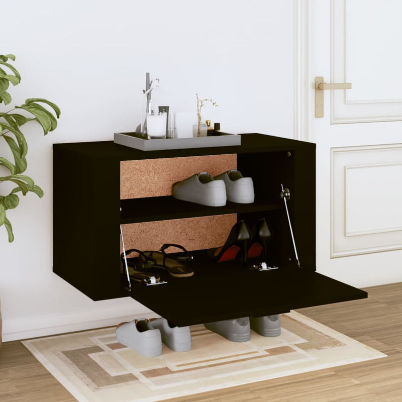 vidaXL fekete szerelt fa fali cipőszekrény 70 x 35 x 38 cm