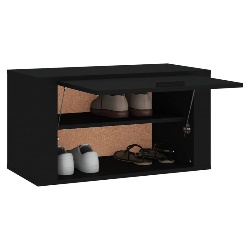 vidaXL fekete szerelt fa fali cipőszekrény 70 x 35 x 38 cm