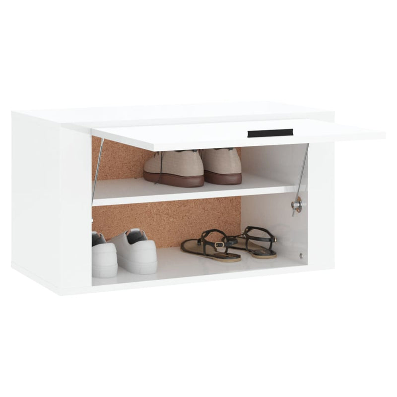 vidaXL magasfényű fehér szerelt fa fali cipőszekrény 70 x 35 x 38 cm