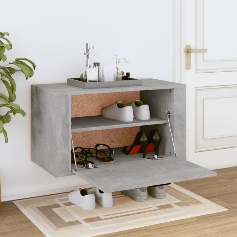 vidaXL betonszürke szerelt fa fali cipőszekrény 70 x 35 x 38 cm