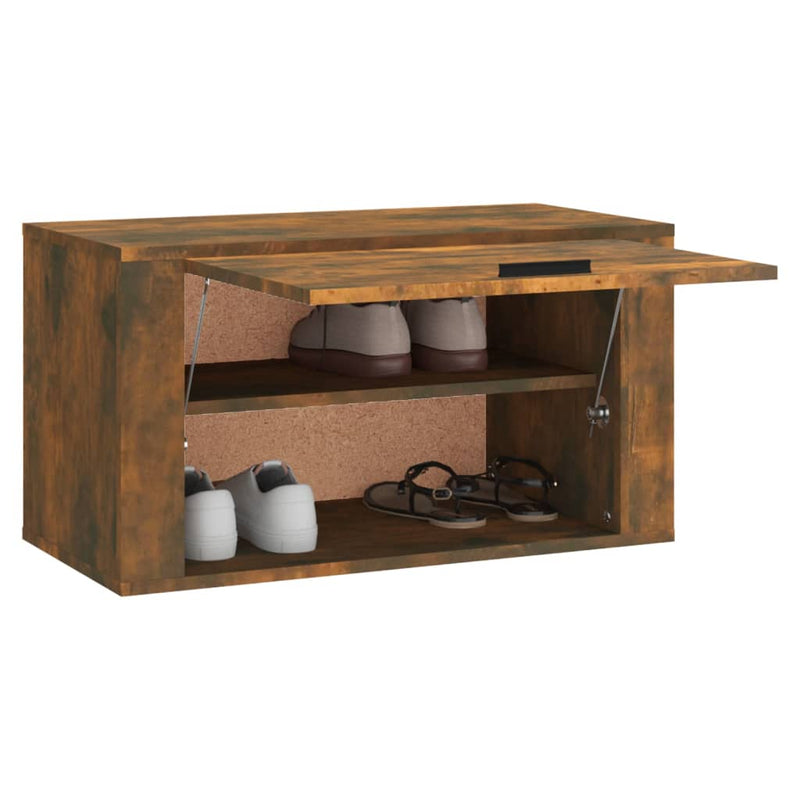 vidaXL füstös tölgy színű tömör fenyőfa fali cipőszekrény 70x35x38 cm