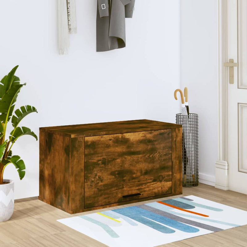 vidaXL füstös tölgy színű tömör fenyőfa fali cipőszekrény 70x35x38 cm