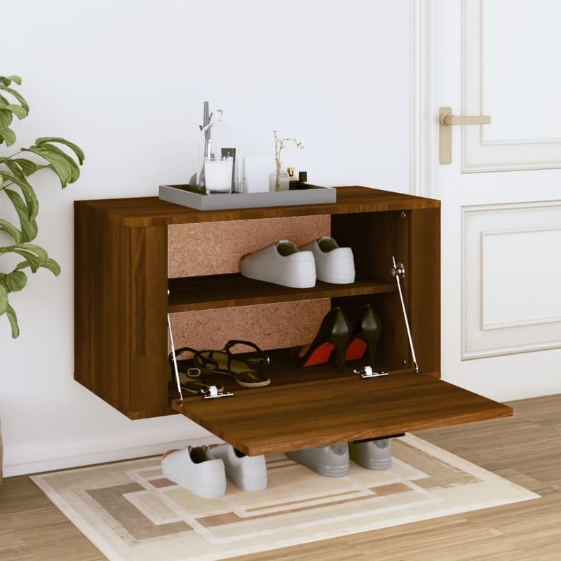 vidaXL barna tölgyszínű tömör fenyőfa fali cipőszekrény 70x35x38 cm