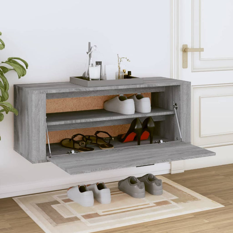 vidaXL szürke sonoma színű szerelt fa fali cipősszekrény 100x35x38 cm